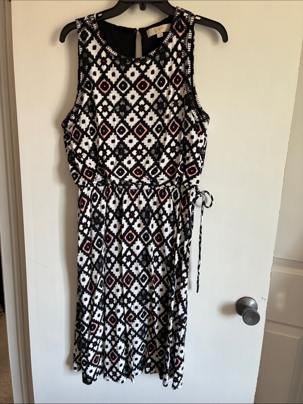 LOFT Black, White & Pink Geometric Dress